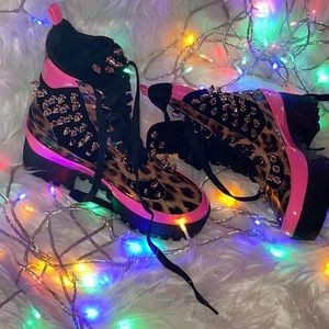 Cape Robbin studded leopard vinyl boots